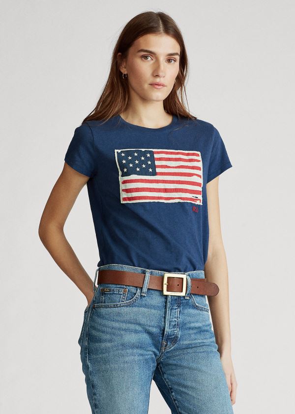 Playeras Polo Ralph Lauren Mujer Azules - Flag Jersey Graphic - KRYOX0692